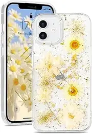 [L-FADNUT] for iPhone 12 Case iPhone 12 Pro Case Floral Clear Glitter Star Case Girls Woman Cute Bumper Slim Fit Shockproof Silicone Soft Back Protective Phone Cover for Apple iPhone 12 Pro White