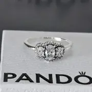 New Pandora Three Stone Vintage Sterling Silver Cz Ring Size 54 Medium Free Post