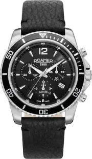 Roamer 862837 41 55 02 Nautic Chrono 100 silver black Leather Men's Watch NEW