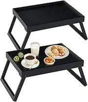 Bamboo Bed Tray Table with Folding Leg, Breakfast in Bed Tray for Eating, Breakfast Bed Trays for Kitchen Serving Tray, Food Tray, Sofa, Snacking, Laptop Desk Dinner Tray in Bed, Black 2 Pack