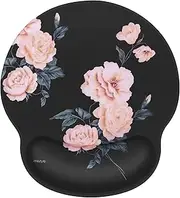 MOSISO Mouse Pad Gel Wrist Rest Support, Camellia Ergonomic Mousepad Non-Slip Base Home/Office Pain Relief & Easy Typing Cushion for Laptop with Neoprene Cloth & Raised Memory Foam, Black