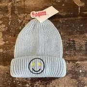 Make Merry Nordstrom Unisex Light Blue Winter Hat Smiley Face One Size, NWT