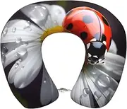LHBWCVN Travel Neck Pillow for Airplanes Comfort Head and Neck Support Memory Foam - U-Shaped Neck Travel Pillow for Sleeping Ladybug on Daisy Flower Neck Pillows for Flight Headrest Sleep