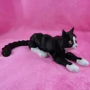 Articulated Posable Black and White Cat 3D Fidget Toy Desk Decoration 245mm long