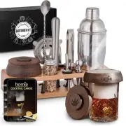HOMIA Bamboo Cocktail Stand W/Drink Smoker Bartending Kit 13piece
