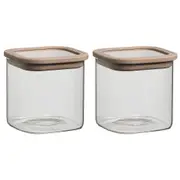 2x Ecology Store Square 700ml/11cm Glass Canister w/ Lid Container Storage Clear