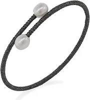 Stunning White Cultured Freshwater Pearl Open Bangle Bracelet