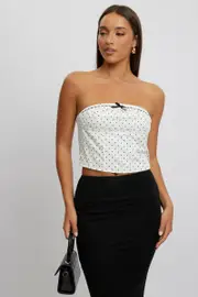 White Polka Dot Tube Top Strapless - Size 16XL, Women's Top