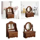 Wood Desk Makeup Mirror Wooden Table Top Vanity Mirror for Bathroom Bedroom