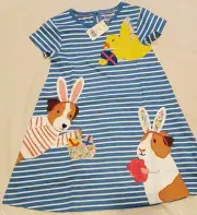 Mini Boden Big Appliqué Dress Easter Jersey Guinea Pig Dog Chick NWT New 7-8