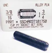 3/8-16x1-3/4 Hex Socket Set Screws Cup Point Alloy Steel (10)