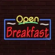 NEW "OPEN BREAKFAST" w/BORDER 33x18 INCH LED FLEX WINDOW/WALL INDOOR SIGN 35420