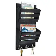 Rustic Mail Organizer Wall Mount with 4 Key Hooks,Mail Holder Wall Black