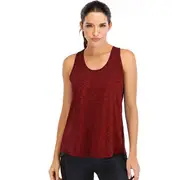 Nevenka Workout Tops For Women Loose Fit Mesh Backless Quick-drying Vest-Wine Red-202088