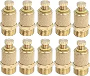 uxcell 3/8" PT Brass Pneumatic Muffler, 10 Pcs Adjustable Sintered Exhaust Air Compressor Muffler Filters Solenoid Valve Fitting for Valves Cylinders Oil Tanks Air Tools, Golden