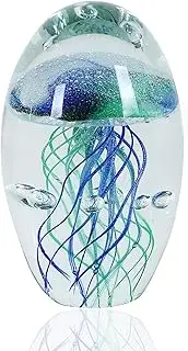 EUSTUMA Hand Blown Glass Jellyfish Figurine Ornament,Sea Animal Ornament for Fish Tank Aquarium,Sea Animals Collection for Birthday Gift,Office Glass Paperweight for Desk.