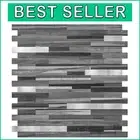 10-Sheet Waterproof Backsplash Tiles - Textured Black Wood & Silver Metal Finish