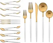 Uniturcky Flatware Set 18/10 Stainless Steel Matte White Handle Gold - Kitchen Utensil Serving Set of Dinner Fork Knife Spoons Salad Fork Dessert Spoon,20 Piece, Service for 4 (White + Gold)