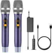 Wireless Microphone, UHF Metal Dual Handheld Cordless Dynamic Mic System with Re