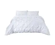 Soft Solid Color Pinch Pleat Duvet Cover Pillow Case Bedclothes Bedding Set - White King