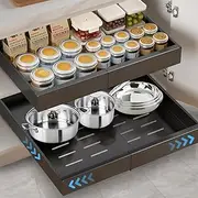 Heyolo Pull Out Cabinet Organizer Expandable(12.5"-20.4") Slide Out Drawers with Adhesive Nano Film, 3pcs Damping Guide Rail for Kitchen Base Pantry Bathroom Cabinet Organization with Wipes Black