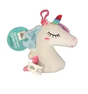 White Sleepy Unicorn Plush Backpack Clip Rainbow Horn & Mane Stuffed Animal