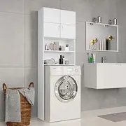 CHARMMA Washing Machine Cabinet White 64x25.5x190 cm Engineered Wood,Washer & Dryer Accessories 26.88KG-800027