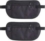 [OQKAHIV] 2 Pack: Hidden Money Belt with Anti-Theft Security Pocket, Adjustable Waist Belt, Flat Passport Pouch and Black Design for Safe Festival Visits, Black, Einheitsgröße