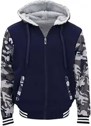 [FIL] Men's Sherpa Lined Fleece Hoodie Jacket Camo Sleeve Zip Up Warm Winter Jumper