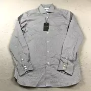Ted Baker Shirt Mens 15 1/2 34 35 Blue Gray Cotton Stretch Casual Flip Cuff NWT