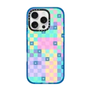 iPhone 16 Pro Impact Case Transparent Pastel Checkered Hearts Stars Pattern