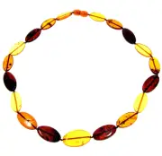 Genuine Mixed Baltic Amber Flat Oval Olive Beads Luxurious Necklace - NE0175