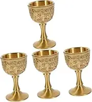 4pcs Classic Brass Liquor Cup Multi-Functional Goblet Decorative Chinese Style Wine Cup