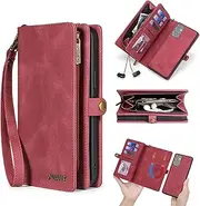 [Yidai-Silu] Galaxy A71 4G Flip Wallet Case 【2 in 1 Purse, Detachable】 Magnetic Closure Zipper Case Wristband Card Holder Kickstand Folio Phone Cover for Samsung Galaxy A71 4G 6,7" - Red