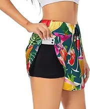[GaxfjRu] Tropical Cocktail Print Women's Running Shorts High Waisted Running Shorts Pocket Sporty Gym Elastic Short, Black, S