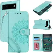 for Google Pixel 6A Case Wallet with Cards Holder,Coque for Google Pixel6A Flower Strap Case,Leather Case Women Flip Cover Bag étui portefeuille Pour Femmes for Google Pixel 6A Green