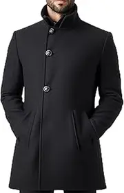 [Sumairah] Mens Wool Coat Classic Black Overcoat Thigh-length Warm Jacket Versatile Modern Winter Wool Coat For Men