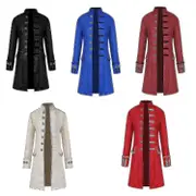 Men"s Coat Fashion Steampunk Retro Men"s Uniform Carnival Stand Collar Costume White L