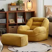 Corduroy Bean Bag Cover (No Filler) Washable Soft Sofa Cover Bean Bags Storage Solution Lazy Sofa Beanbag Chairs for Adults Living Room Bedroom(Yellow,2 in 1 Cover)