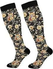 [AIXIWAWA] Sports Socks-Red Panda Floral 1 Pair for Women Men, Knee High Long Socks for Athletic Casual, Multicolor