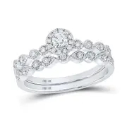 14k White Gold Round Diamond Stackable Bridal Wedding Ring Set 1/3 Cttw