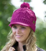 Equetech Ladies Cable Knit Visor Beanie- Raspberry