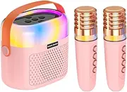 Small Karaoke Machine, Portable Karaoke Machine, 1200 mAh Small Vocal Device, Karaoke System with 2 Wireless Microphones, Family Karaoke Set with Iridescent Lights for Home