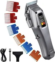 Gray,Professional Cordless Hair Clipper and Trimmer for Men, Electric Beard Trimmer Shaver Hair Cutting Kit, Barber Clippers with 6 Limiting Combs, Men