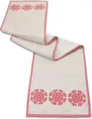 72" Beige and Red Snowflake Embroidered Christmas Table Runner
