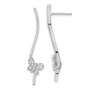 Sterling Silver Rhodium-Plated Cz Dangle Bar Butterfly Post Earrings