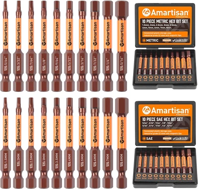 20-Piece Hex Head Allen Wrench Drill Bit Set, Metric & SAE, 2.3" Long