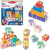 Ms. Rachel Melissa & Doug Letter, Number, and Game Wooden Learning Blocks with Activity Cards for Girls and Boys Toddlers Ages 18 Months+ - FSC-Certified