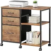 Maihail 3 Drawer File Cabinet with Wheels Rolling Printer Stand with Open Storage Shelf Fabric Lateral Filing Cabinet for Home Office,Rustic Brown2