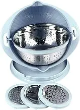 4 in 1 Colander with Mixing Bowl Set, Food Strainers and Colanders Set with Slicer, Pasta Rice Strainer, Fruit and Veggie Washer, Salad Spinner, Kitchen Essentials Strainer
